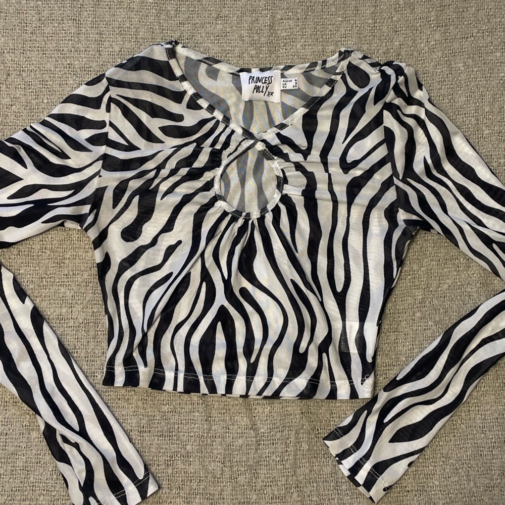 Zebra print mesh crop top